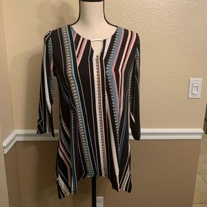 JM Collection Wild Flower Striped Top Blouse Small